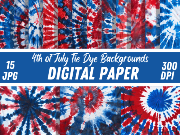 4th of July Tie Dye Paper Backgrounds: Bold, Festive Digital Assets