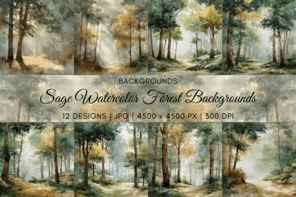 Embrace Tranquil Design with Sage Watercolor Forest Backgrounds